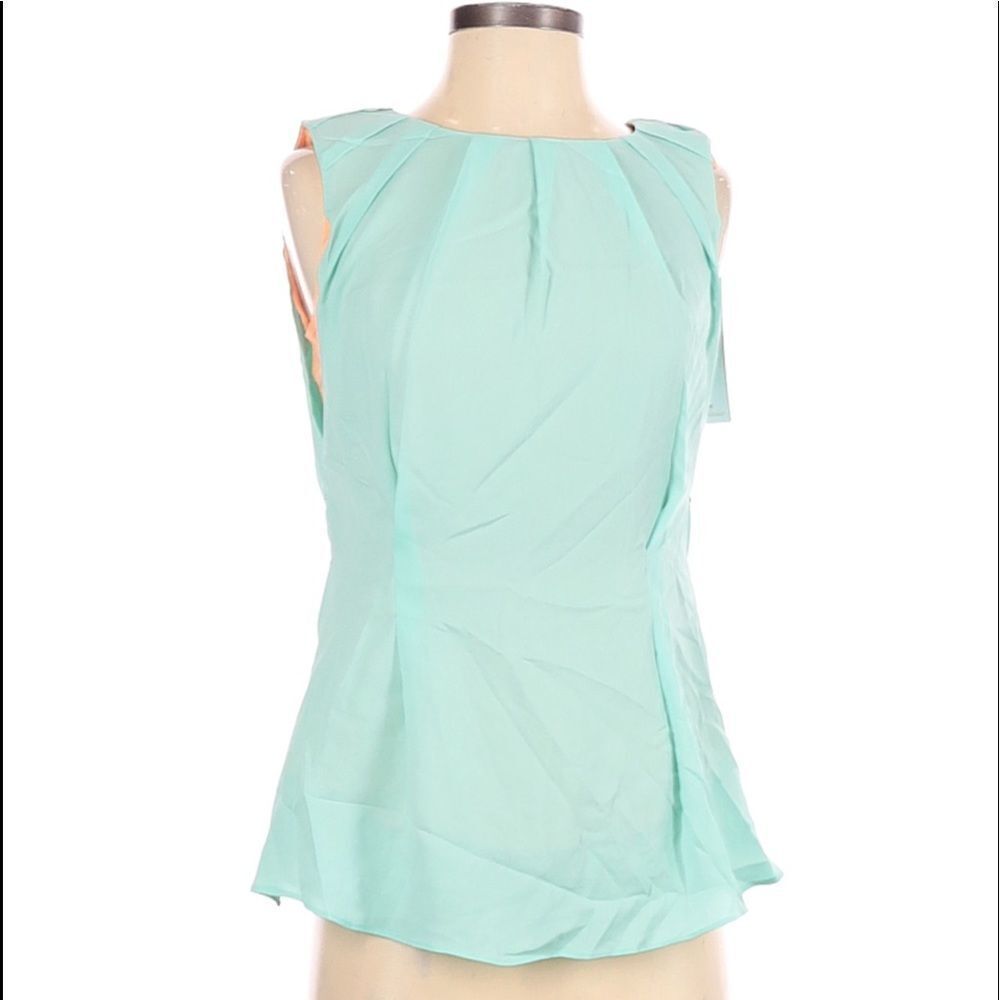 Blue Peach Tank Sleeveless Blouse Small S Pleat Business Casual Spring Top NWT